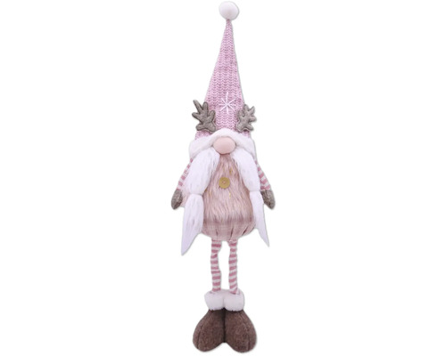 Figurină gnom Lafiora H 71 cm roz Spiriduș decorativ de Crăciun cu căciulă și barbă