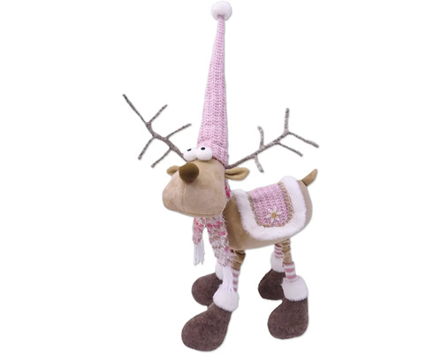 Figurină ren Lafiora H 66 cm roz Renumiț de Crăciun decorativ cu căciulă și fular