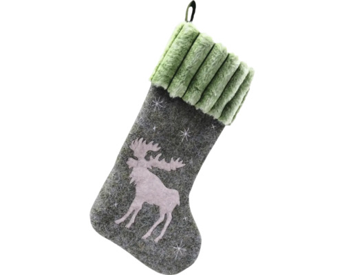 Ciorap de Crăciun cu motiv de elan și margine de pluș