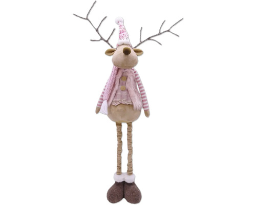Figurină ren cu pisicoare telescopice Lafiora H 88 cm roz Figurină decorativă ren cu căciulă, fular și vestă