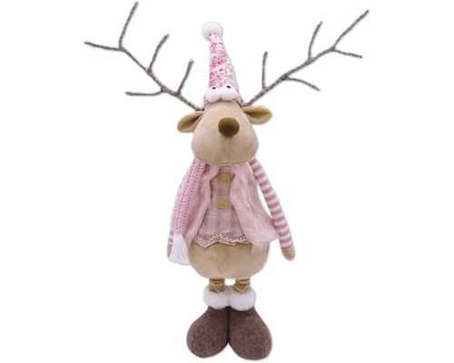 Figurină decorativă ren cu căciulă, fular și coarne ca decorațiune de Crăciun