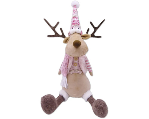 Figurină ren Lafiora H 43 cm roz Figurină decorativă ren cu căciulă și fular