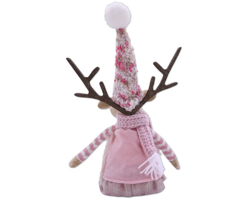 Figurină decorativă ren cu căciulă și fular ca ornament de Crăciun