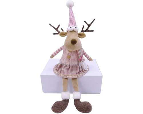 Figurină ren Lafiora H 48 cm Reni decorativ cu căciulă și rochie ca decorațiune de Crăciun