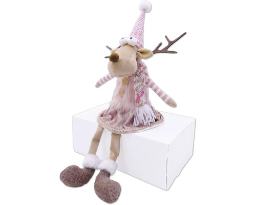 Figurină decorativă ren cu căciulă și fular pentru perioada Crăciunului
