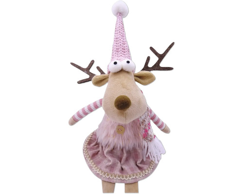 Figurină decorativă ren cu căciulă și fular pentru perioada Crăciunului