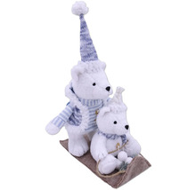 Urși polari decorativi pe sanie cu căciulă și fular