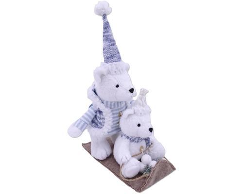 Urși polari decorativi pe sanie cu căciulă și fular