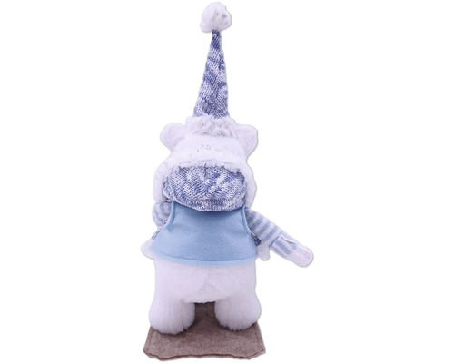 Figurină decorativă de urs cu căciulă și vestă ca decorațiune de sezon