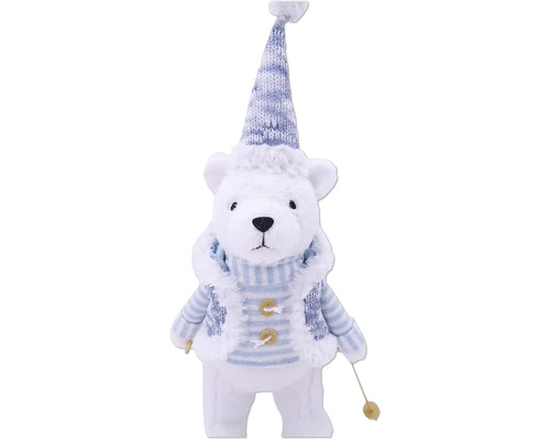 Figurină decorativă urs cu căciulă și cardigan