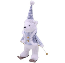 Ursuleț decorativ de pluș cu căciulă și schiuri ca decorație de Crăciun