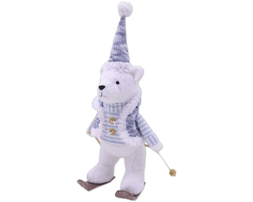 Ursuleț decorativ de pluș cu căciulă și schiuri ca decorație de Crăciun