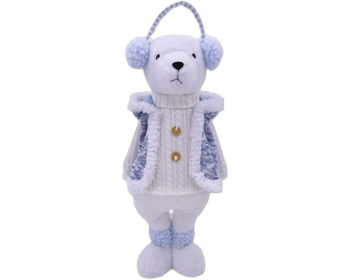 Figurină urs Lafiora pluș H 53 cm albastru Urs polar decorativ cu căști și cardigan ca decorațiune de Crăciun