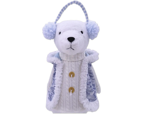 Ursuleț de pluș ca decoratiune cu protectoare pentru urechi și jachetă tricotată