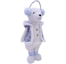 Figurină decorativă urs cu apărătoare pentru urechi și vestă