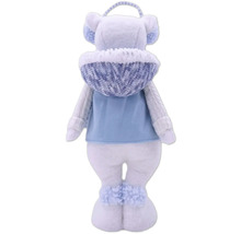 Vedere din spate a unei jucării de pluș cu apărătoare pentru urechi și hanorac cu glugă