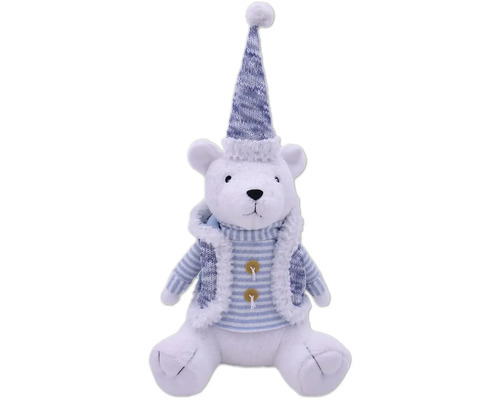 Figurină urs Lafiora pluș H 51 cm albastru Urs polar decorativ cu căciulă și vestă pentru Crăciun