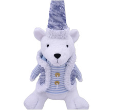 Urs polar decorativ cu căciulă și vestă tricotate