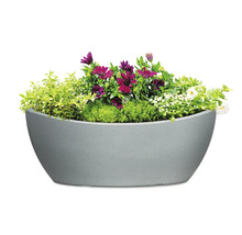 Jardinieră gri cu diverse plante