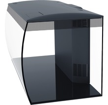 Acvariu cu față din sticlă curbată și sistem de filtrare integrat