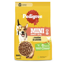 Pedigree hrană uscată Mini Adult sub 10 kilograme cu carne de pasăre și legume în ambalaj de 500 grame