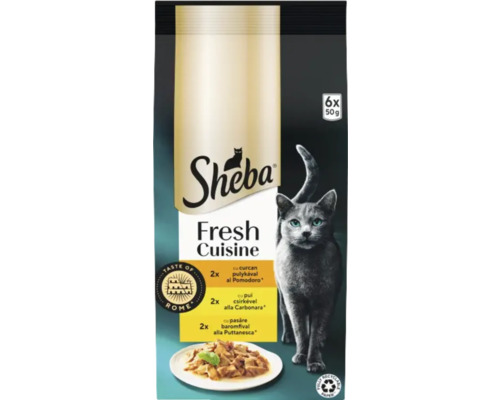 Hrană umedă pentru pisici Sheba Fresh Cuisine cu pui/ cucan/ pasăre 6x50 g Hrană pentru pisici Sheba Fresh Cuisine, pachet de 6 ori 50 de grame