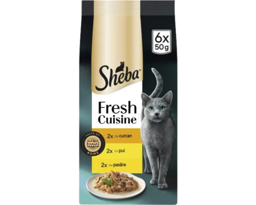 Hrană pentru pisici Sheba Fresh Cuisine cu carne de pasăre, pui și curcan, 6 x 50 grame