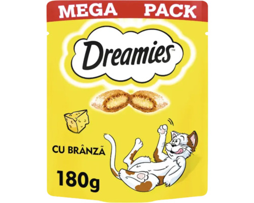 Dreamies recompense pentru pisici cu aromă de brânză, pachet mega cu 180 de grame