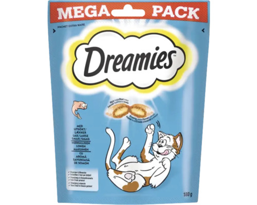 Recompensă pentru pisici Dreamies cu somon 180 g Dreamies gustare pentru pisici cu aromă de somon în ambalaj mega