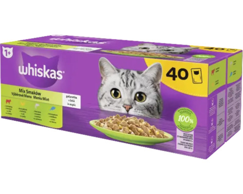 Whiskas hrană pentru pisici, pachet multiplu cu arome mixte, 40 de porții