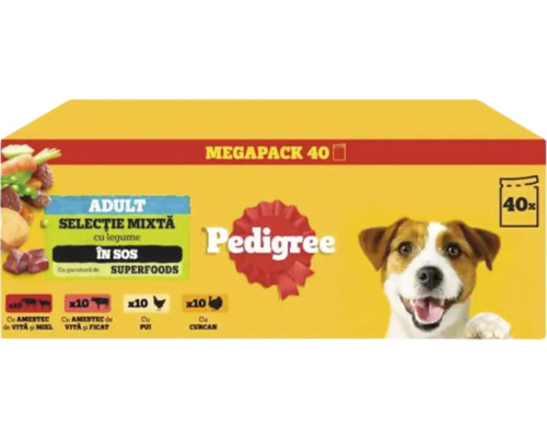 Pedigree Adult hrană pentru câini, megapack cu selecție mixtă și legume, 40 bucăți