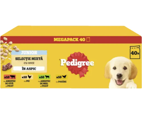 Pedigree Junior Megapack 40 Amestec cu orez hrană pentru câini