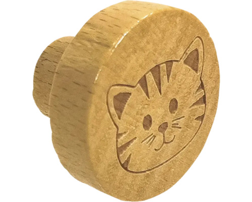 Buton de mobilă din lemn cu față de pisică