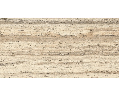 Gresie exterior / interior porțelanată glazurată rectificată Travertin Carving 60x120 cm Placă de travertin cu granulație orizontală