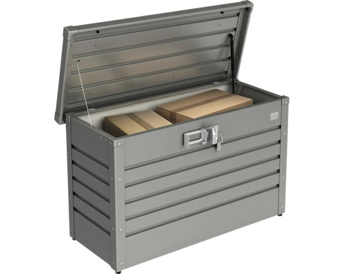 Cutie de grădină metalică gri deschisă cu două cutii de carton