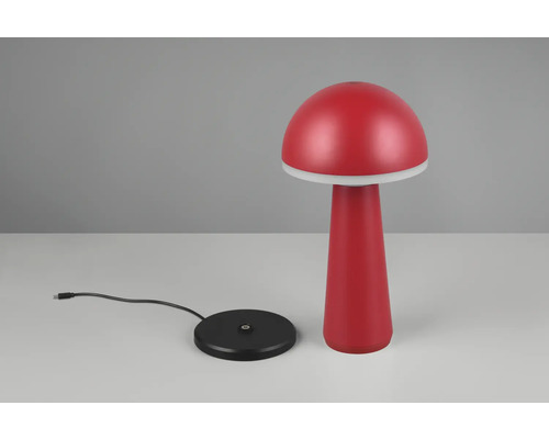 Lampă de masă roșie în formă de ciupercă cu cablu USB și bază neagră