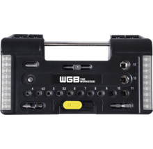 Set de scule WGB cu diverse biți și chei tubulare.