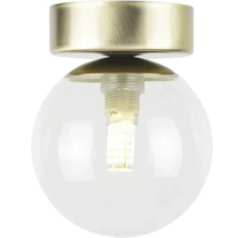 Lumină de tavan cu glob de sticlă transparent și elemente metalice