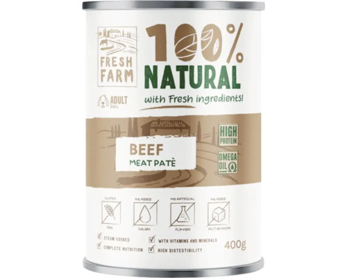 Conservă cu pateu de vită pentru câini Fresh Farm, 400 de grame
