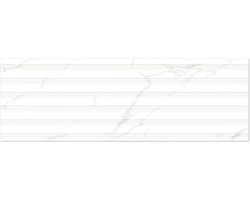 Faianță albă cu aspect de marmură și caneluri orizontale