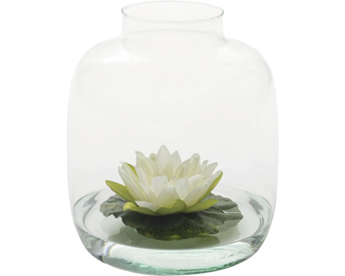 Vază decorativă din sticlă cu nufăr ca decorațiune de masă