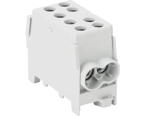 Bloc distribuitor Elvon monofazat 125A in:1x35/out:1x35/2x25 mm2 gri Bloc terminal alb cu conexiuni multiple pentru conexiuni electrice