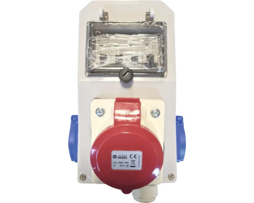 Priză industrială cu capac roșu și capac de protecție transparent