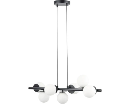 Lustr cu șase sfere de sticlă pe o tijă metalică