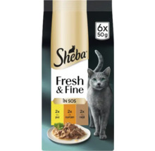 Sheba Fresh and Fine hrană pentru pisici în sos cu pui, curcan și rață, 6 bucăți a câte 50 de grame