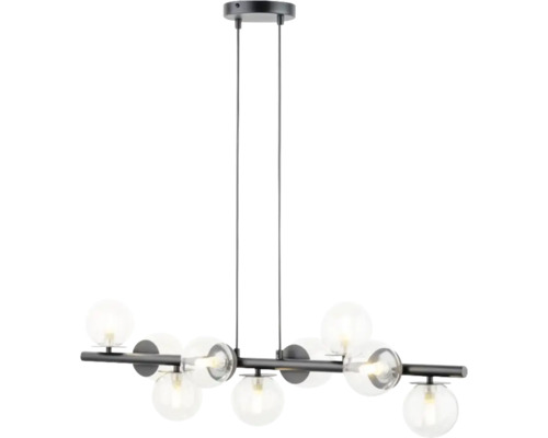 Lustr cu mai multe globuri de sticlă pe o bară orizontală