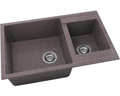 Chiuvetă bucătărie granixit 2 cuve FAT Avangard 233 49x80 cm fără picurător Merlot reversibilă Chiuvetă dublă din granit cu două cuve și garnituri de scurgere