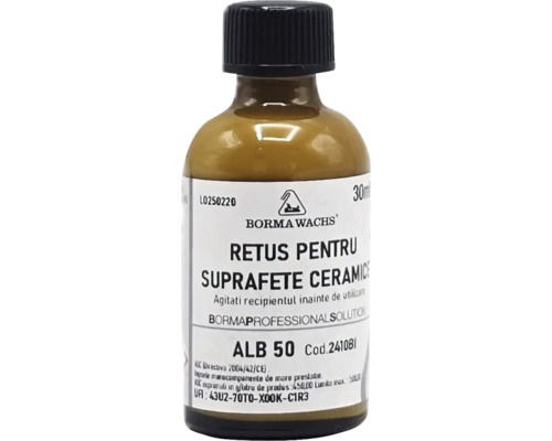 Retuș pentru suprafețe ceramice Borma Wachs alb 30 ml Borma Wachs Retuș pentru suprafețe ceramice, sticlă de 30 ml