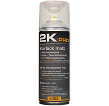 Lac transparent mat 2K Pro în spray pentru rezistență ridicată la zgârieturi, rezistență la benzină și solvenți, precum și rezistență la radiații UV și intemperii.