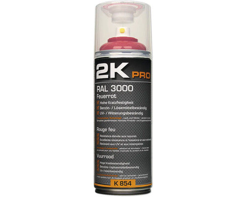 Spray 2K Pro, roșu foc RAL 3000, rezistent la zgârieturi, benzină și radiații UV.